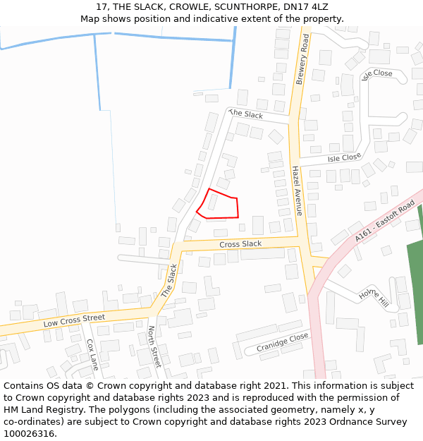 17, THE SLACK, CROWLE, SCUNTHORPE, DN17 4LZ: Location map and indicative extent of plot