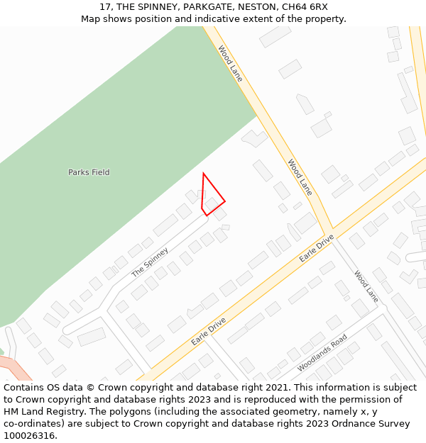 17, THE SPINNEY, PARKGATE, NESTON, CH64 6RX: Location map and indicative extent of plot