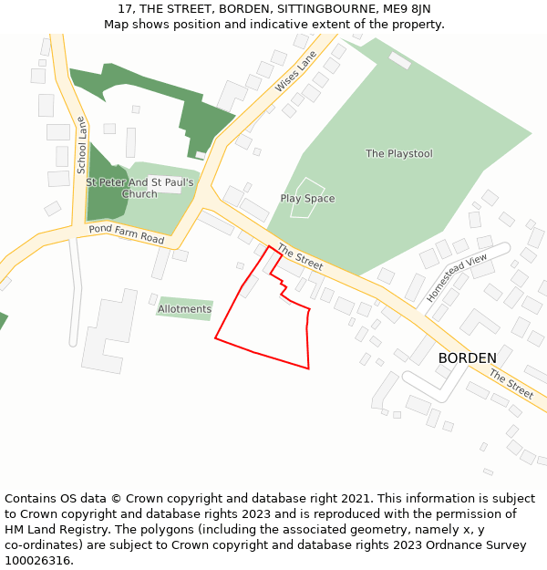 17, THE STREET, BORDEN, SITTINGBOURNE, ME9 8JN: Location map and indicative extent of plot