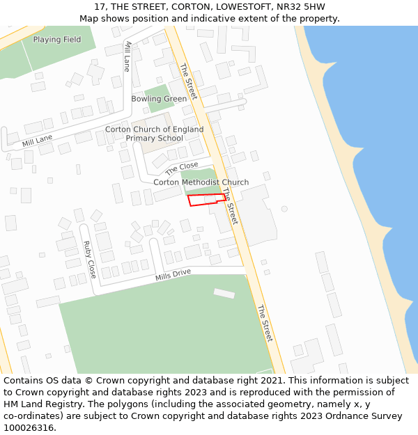 17, THE STREET, CORTON, LOWESTOFT, NR32 5HW: Location map and indicative extent of plot