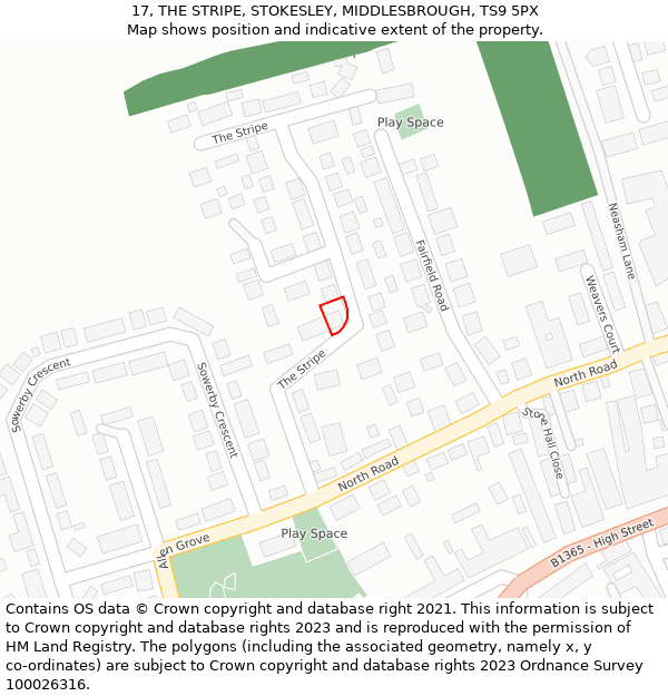 17, THE STRIPE, STOKESLEY, MIDDLESBROUGH, TS9 5PX: Location map and indicative extent of plot