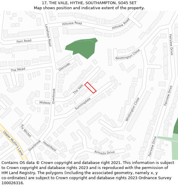 17, THE VALE, HYTHE, SOUTHAMPTON, SO45 5ET: Location map and indicative extent of plot