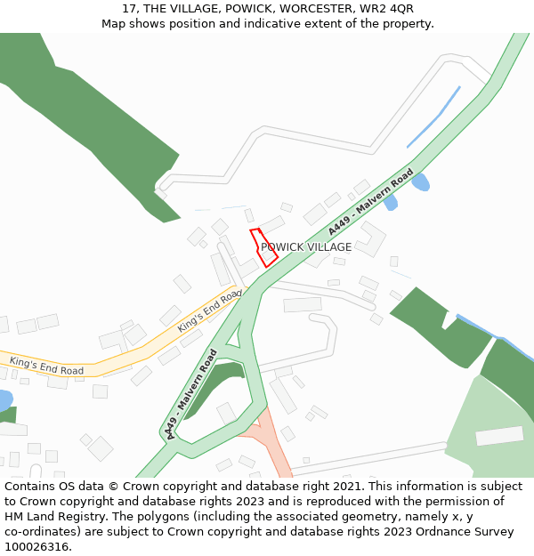 17, THE VILLAGE, POWICK, WORCESTER, WR2 4QR: Location map and indicative extent of plot