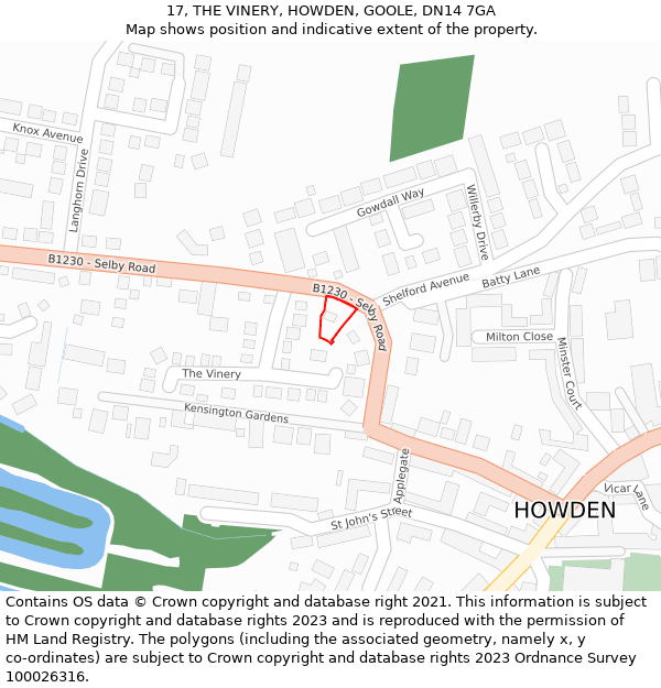 17, THE VINERY, HOWDEN, GOOLE, DN14 7GA: Location map and indicative extent of plot