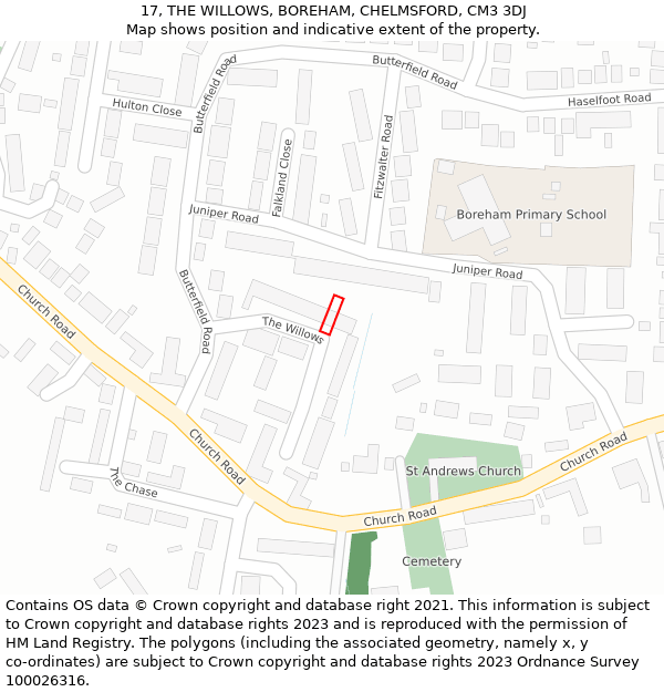 17, THE WILLOWS, BOREHAM, CHELMSFORD, CM3 3DJ: Location map and indicative extent of plot