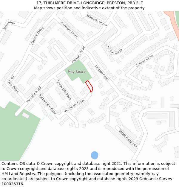 17, THIRLMERE DRIVE, LONGRIDGE, PRESTON, PR3 3LE: Location map and indicative extent of plot