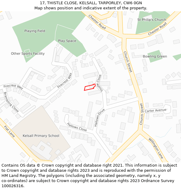 17, THISTLE CLOSE, KELSALL, TARPORLEY, CW6 0GN: Location map and indicative extent of plot