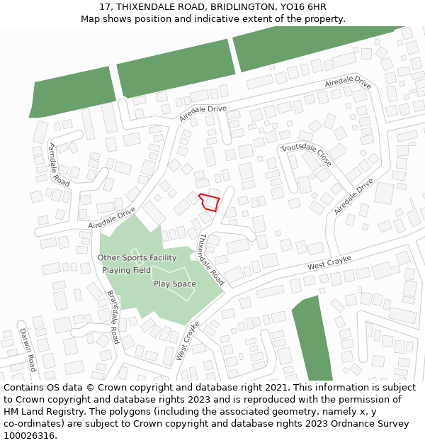 17, THIXENDALE ROAD, BRIDLINGTON, YO16 6HR: Location map and indicative extent of plot