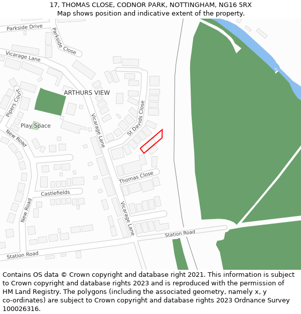 17, THOMAS CLOSE, CODNOR PARK, NOTTINGHAM, NG16 5RX: Location map and indicative extent of plot