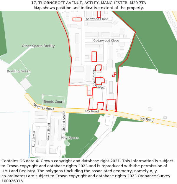 17, THORNCROFT AVENUE, ASTLEY, MANCHESTER, M29 7TA: Location map and indicative extent of plot