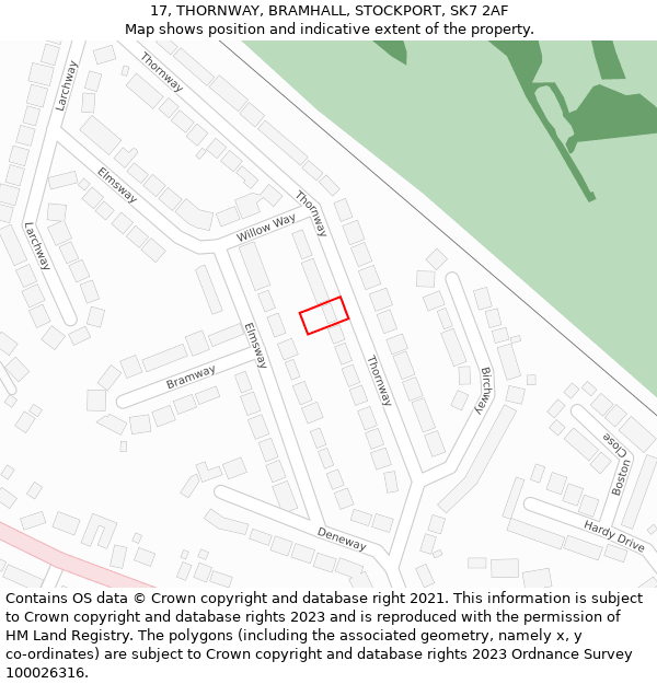 17, THORNWAY, BRAMHALL, STOCKPORT, SK7 2AF: Location map and indicative extent of plot