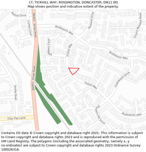 17, TICKHILL WAY, ROSSINGTON, DONCASTER, DN11 0FJ: Location map and indicative extent of plot