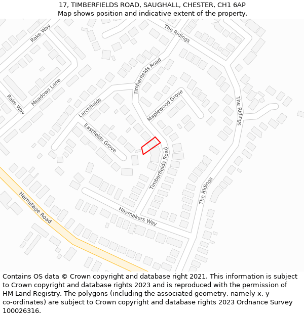 17, TIMBERFIELDS ROAD, SAUGHALL, CHESTER, CH1 6AP: Location map and indicative extent of plot