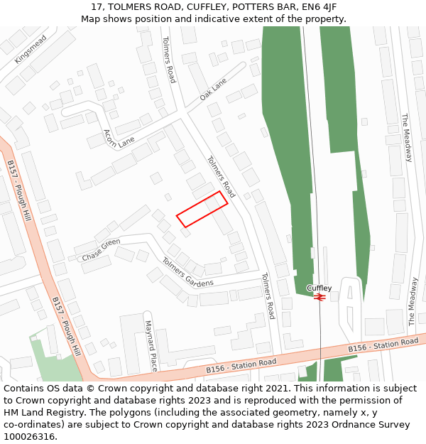17, TOLMERS ROAD, CUFFLEY, POTTERS BAR, EN6 4JF: Location map and indicative extent of plot