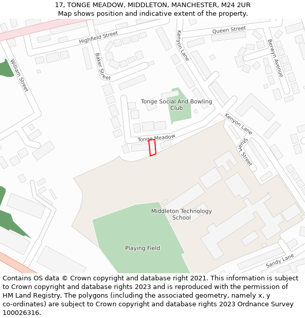 17, TONGE MEADOW, MIDDLETON, MANCHESTER, M24 2UR: Location map and indicative extent of plot