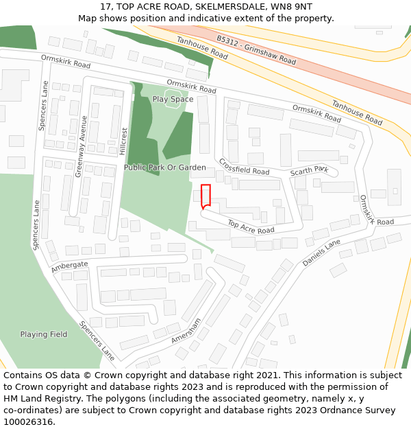 17, TOP ACRE ROAD, SKELMERSDALE, WN8 9NT: Location map and indicative extent of plot