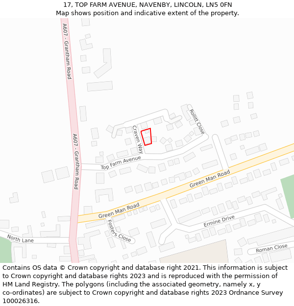 17, TOP FARM AVENUE, NAVENBY, LINCOLN, LN5 0FN: Location map and indicative extent of plot