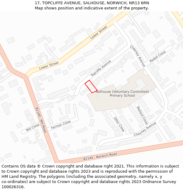 17, TOPCLIFFE AVENUE, SALHOUSE, NORWICH, NR13 6RN: Location map and indicative extent of plot