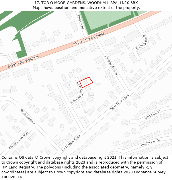 17, TOR O MOOR GARDENS, WOODHALL SPA, LN10 6RX: Location map and indicative extent of plot