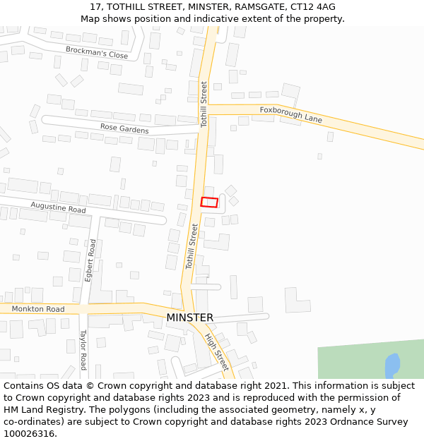 17, TOTHILL STREET, MINSTER, RAMSGATE, CT12 4AG: Location map and indicative extent of plot