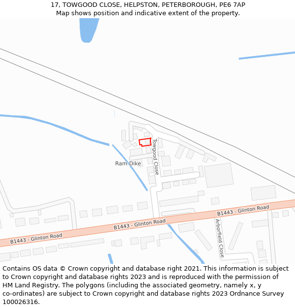 17, TOWGOOD CLOSE, HELPSTON, PETERBOROUGH, PE6 7AP: Location map and indicative extent of plot