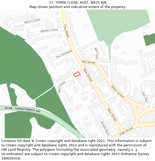 17, TOWN CLOSE, HOLT, NR25 6JN: Location map and indicative extent of plot