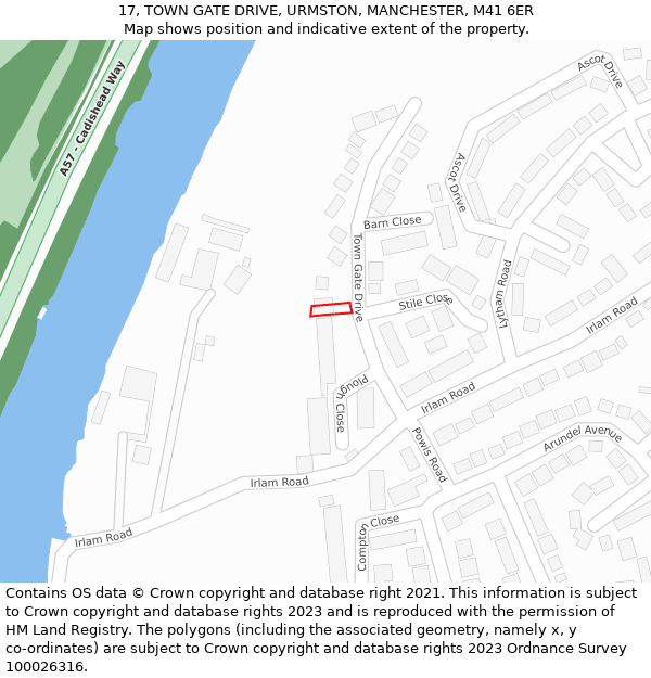 17, TOWN GATE DRIVE, URMSTON, MANCHESTER, M41 6ER: Location map and indicative extent of plot