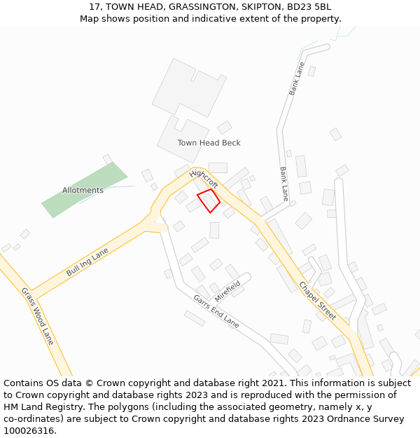 17, TOWN HEAD, GRASSINGTON, SKIPTON, BD23 5BL: Location map and indicative extent of plot