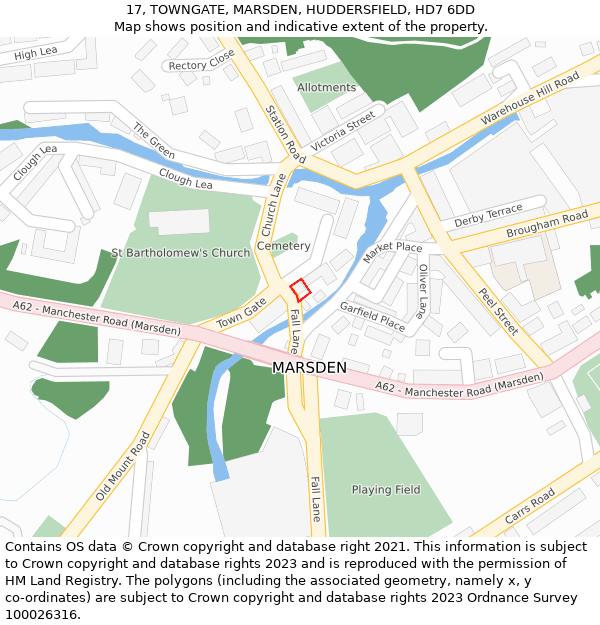 17, TOWNGATE, MARSDEN, HUDDERSFIELD, HD7 6DD: Location map and indicative extent of plot