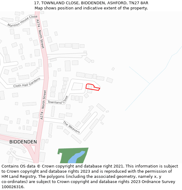 17, TOWNLAND CLOSE, BIDDENDEN, ASHFORD, TN27 8AR: Location map and indicative extent of plot