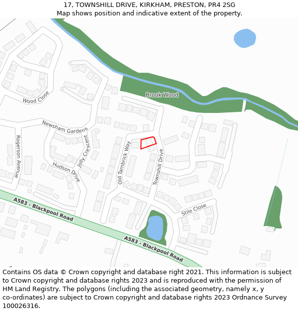 17, TOWNSHILL DRIVE, KIRKHAM, PRESTON, PR4 2SG: Location map and indicative extent of plot