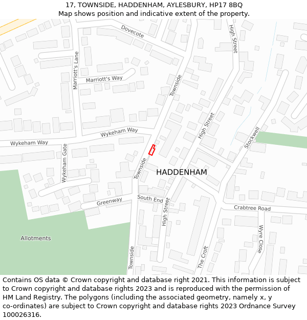 17, TOWNSIDE, HADDENHAM, AYLESBURY, HP17 8BQ: Location map and indicative extent of plot