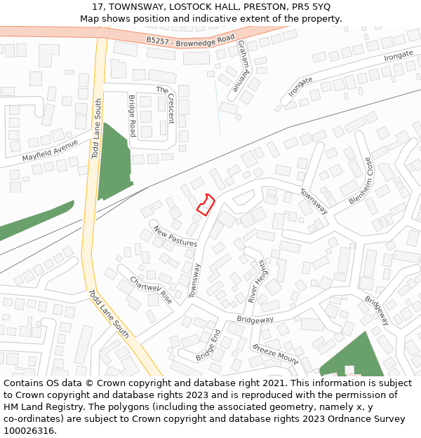 17, TOWNSWAY, LOSTOCK HALL, PRESTON, PR5 5YQ: Location map and indicative extent of plot