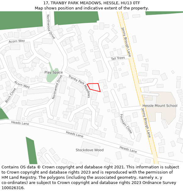 17, TRANBY PARK MEADOWS, HESSLE, HU13 0TF: Location map and indicative extent of plot