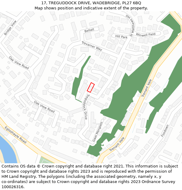 17, TREGUDDOCK DRIVE, WADEBRIDGE, PL27 6BQ: Location map and indicative extent of plot