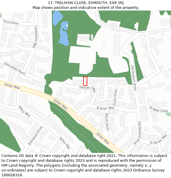 17, TRELIVAN CLOSE, EXMOUTH, EX8 5RJ: Location map and indicative extent of plot