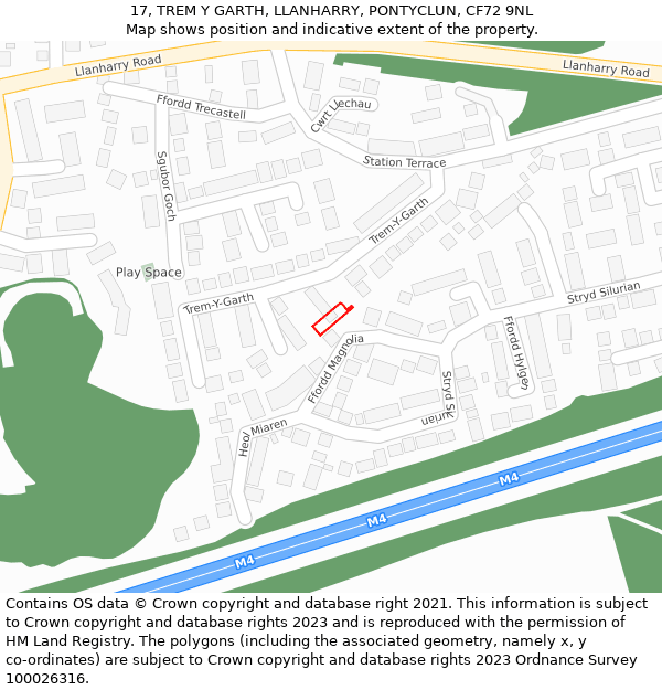 17, TREM Y GARTH, LLANHARRY, PONTYCLUN, CF72 9NL: Location map and indicative extent of plot