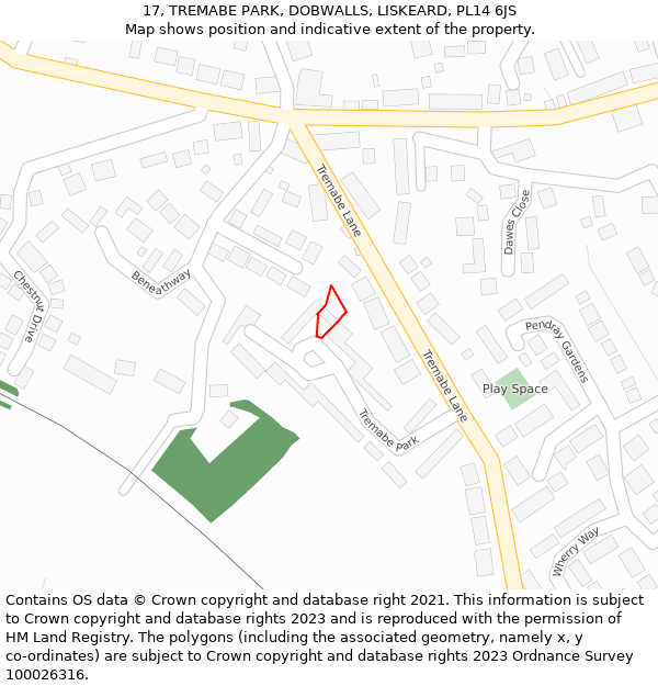 17, TREMABE PARK, DOBWALLS, LISKEARD, PL14 6JS: Location map and indicative extent of plot