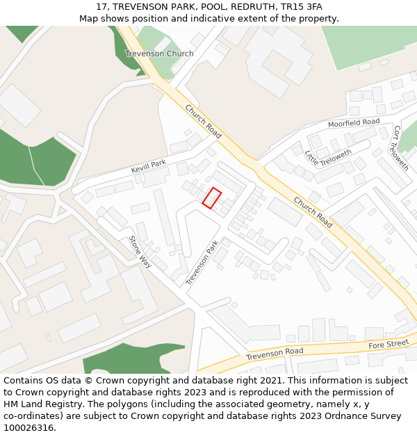 17, TREVENSON PARK, POOL, REDRUTH, TR15 3FA: Location map and indicative extent of plot