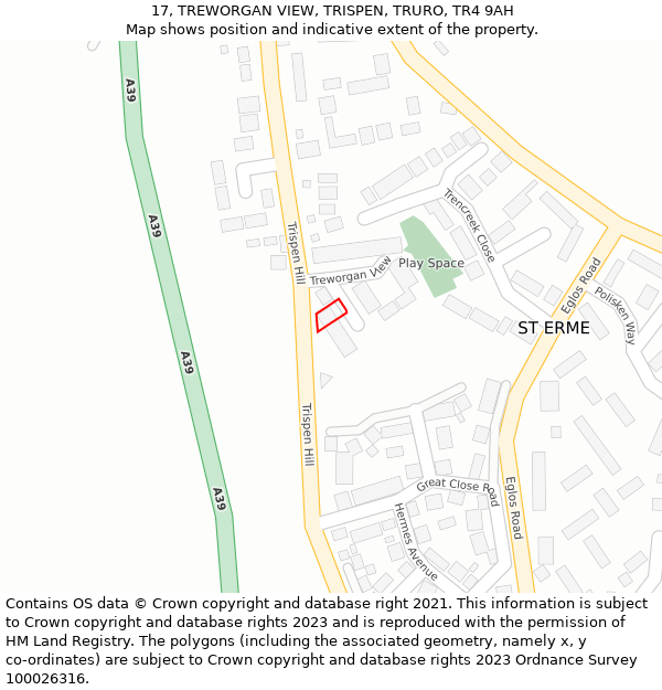 17, TREWORGAN VIEW, TRISPEN, TRURO, TR4 9AH: Location map and indicative extent of plot