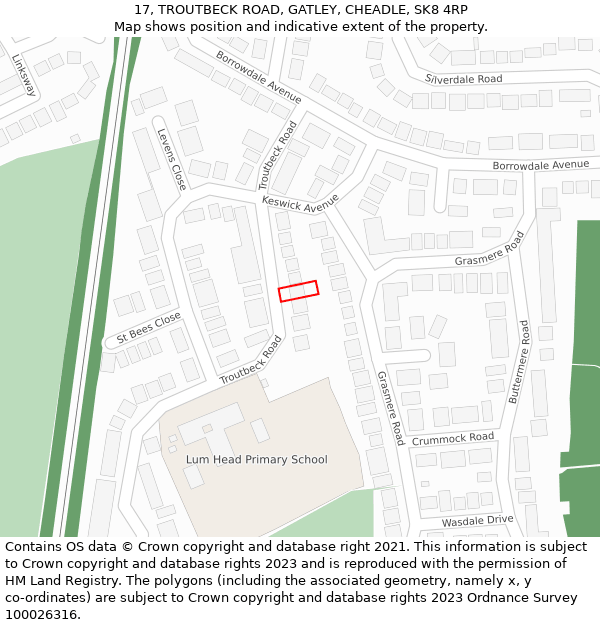 17, TROUTBECK ROAD, GATLEY, CHEADLE, SK8 4RP: Location map and indicative extent of plot