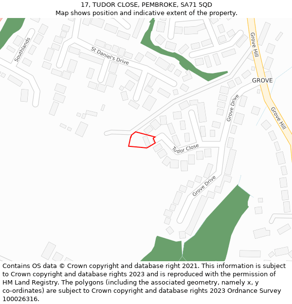 17, TUDOR CLOSE, PEMBROKE, SA71 5QD: Location map and indicative extent of plot