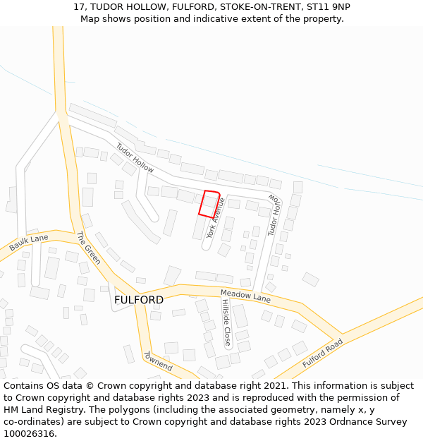 17, TUDOR HOLLOW, FULFORD, STOKE-ON-TRENT, ST11 9NP: Location map and indicative extent of plot