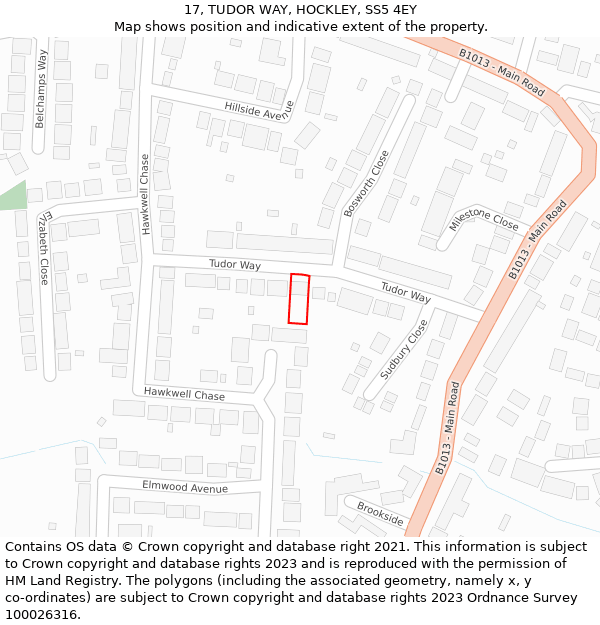17, TUDOR WAY, HOCKLEY, SS5 4EY: Location map and indicative extent of plot