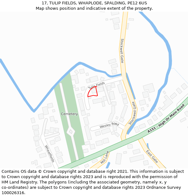 17, TULIP FIELDS, WHAPLODE, SPALDING, PE12 6US: Location map and indicative extent of plot