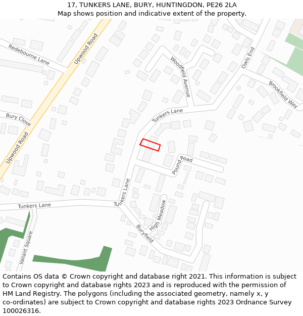 17, TUNKERS LANE, BURY, HUNTINGDON, PE26 2LA: Location map and indicative extent of plot