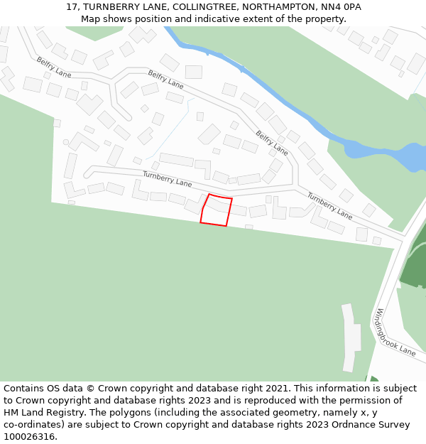 17, TURNBERRY LANE, COLLINGTREE, NORTHAMPTON, NN4 0PA: Location map and indicative extent of plot