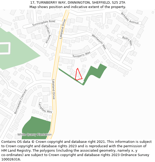 17, TURNBERRY WAY, DINNINGTON, SHEFFIELD, S25 2TA: Location map and indicative extent of plot