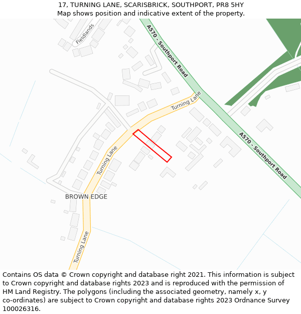 17, TURNING LANE, SCARISBRICK, SOUTHPORT, PR8 5HY: Location map and indicative extent of plot