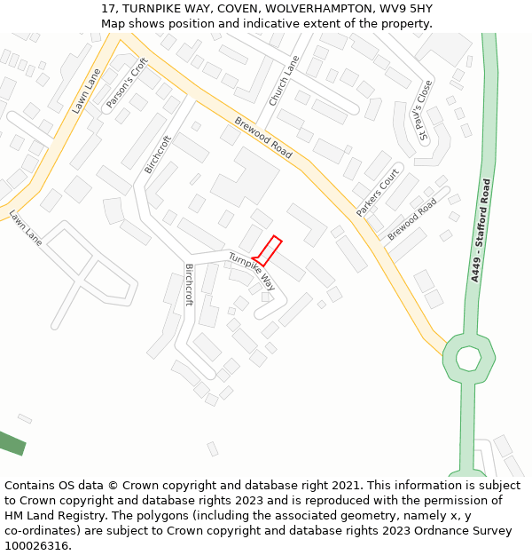 17, TURNPIKE WAY, COVEN, WOLVERHAMPTON, WV9 5HY: Location map and indicative extent of plot